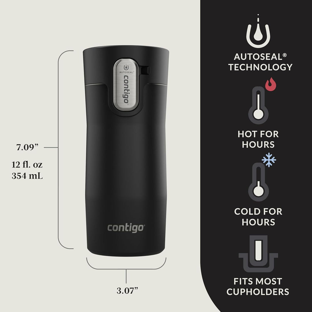 Contigo AUTOSEAL West Loop Vacuum-Insulated Stainless Steel Travel Mug with Easy-Clean Lid, 12oz, Matte Black - JT24