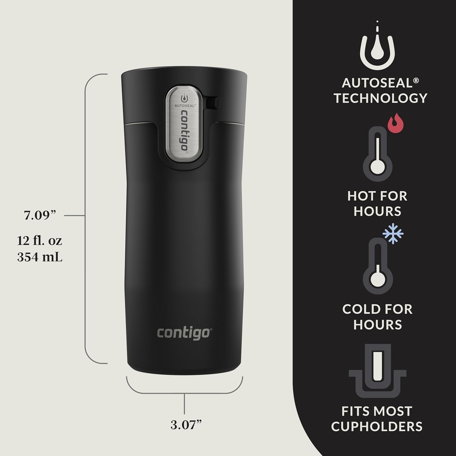 Contigo AUTOSEAL West Loop Vacuum-Insulated Stainless Steel Travel Mug with Easy-Clean Lid, 12oz, Matte Black - JT24