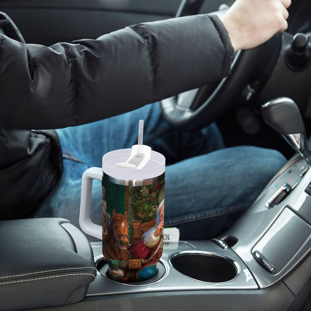 40 oz Insulated Stainless Steel Tumbler Double Wall Stainless Steel Tumbler with 2-Way Drinking Santa Eating Cookies - 29XB