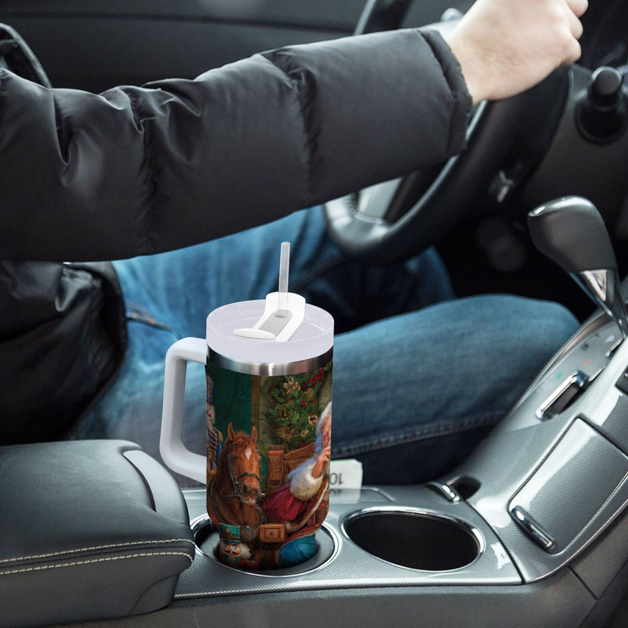 40 oz Insulated Stainless Steel Tumbler Double Wall Stainless Steel Tumbler with 2-Way Drinking Santa Eating Cookies - 29XB