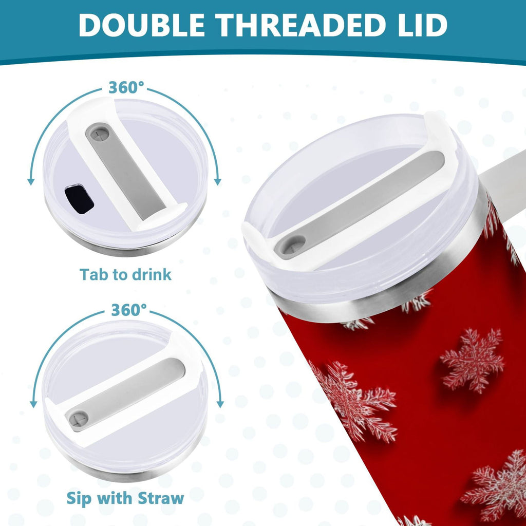 30 oz Insulated Stainless Steel Tumbler Double Wall Stainless Steel Tumbler with 2-Way Drinking Red and White Snowflakes - 7Z4Y