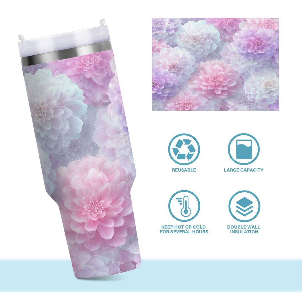 30 oz Insulated Stainless Steel Tumbler Double Wall Stainless Steel Tumbler with 2-Way Drinking Cute Pastel Watercolor Floral - K66X