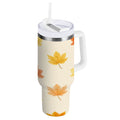 40 oz Insulated Stainless Steel Tumbler Double Wall Stainless Steel Tumbler with 2-Way Drinking Yellow Maple Leaves Pattern - AGB3