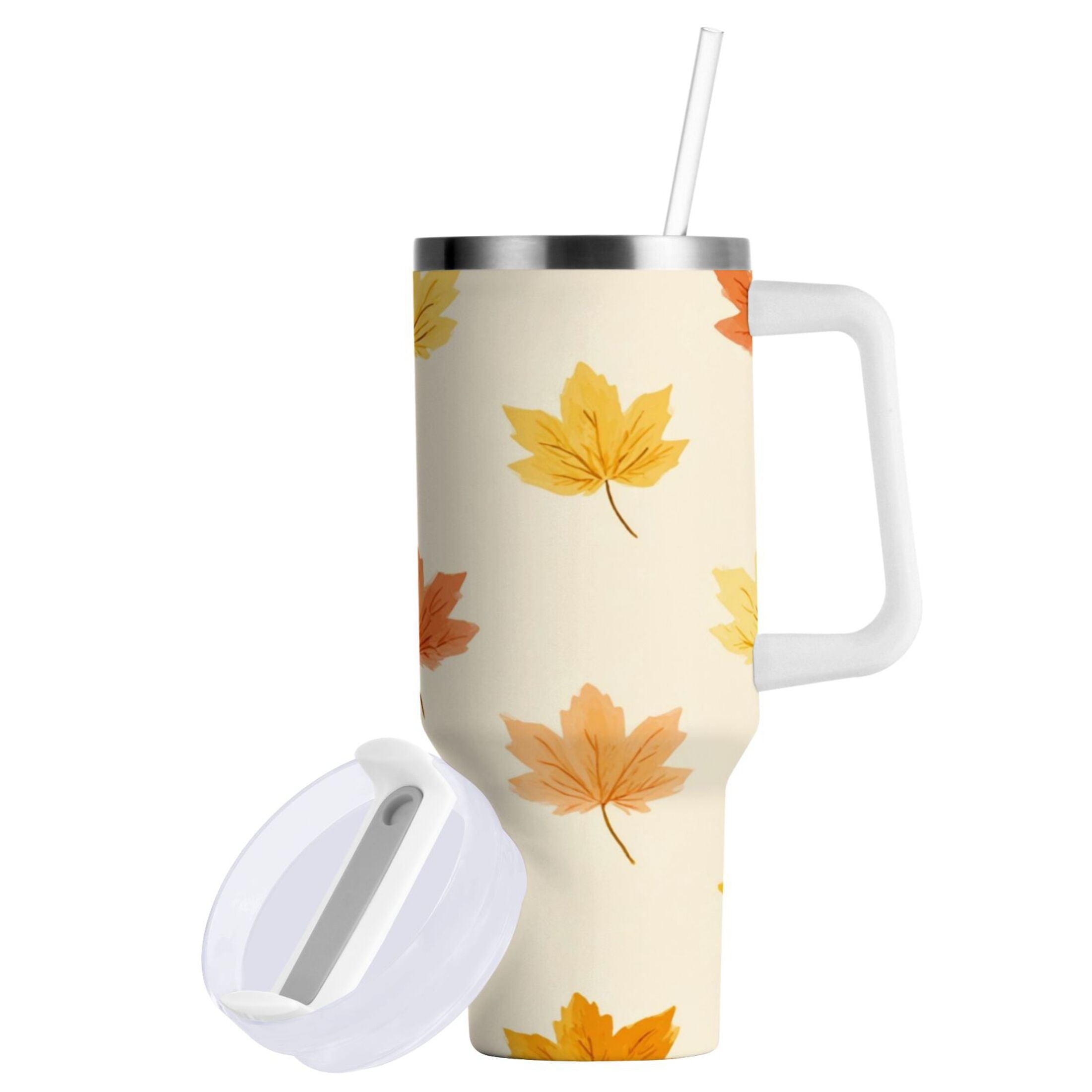40 oz Insulated Stainless Steel Tumbler Double Wall Stainless Steel Tumbler with 2-Way Drinking Yellow Maple Leaves Pattern - AGB3