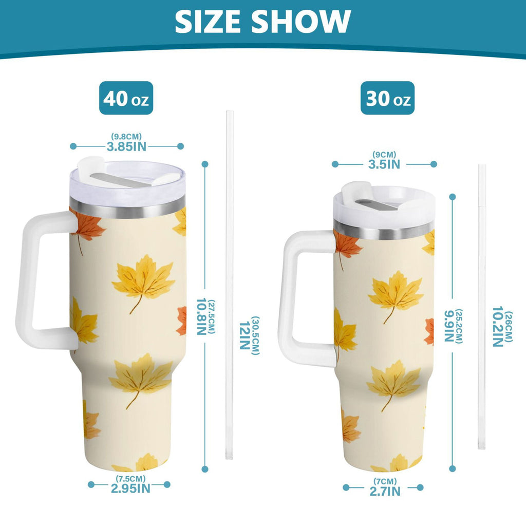 40 oz Insulated Stainless Steel Tumbler Double Wall Stainless Steel Tumbler with 2-Way Drinking Yellow Maple Leaves Pattern - AGB3