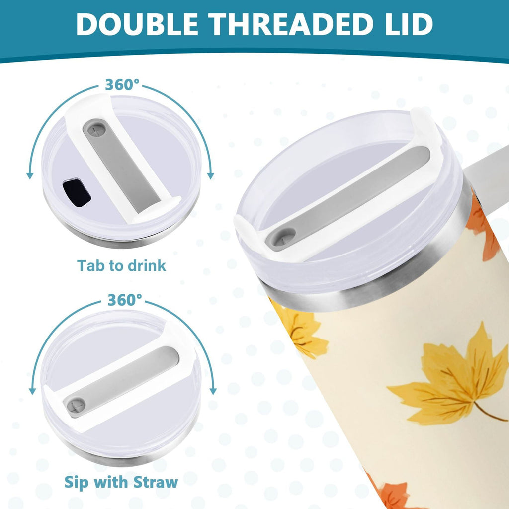 40 oz Insulated Stainless Steel Tumbler Double Wall Stainless Steel Tumbler with 2-Way Drinking Yellow Maple Leaves Pattern - AGB3