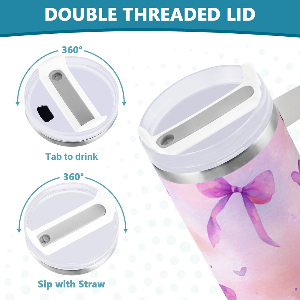 30 oz Insulated Stainless Steel Tumbler Double Wall Stainless Steel Tumbler with 2-Way Drinking Watercolor Purple Bows - X6M9