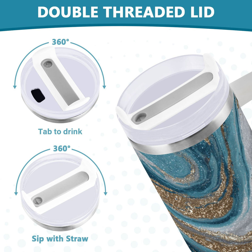 30 oz Insulated Stainless Steel Tumbler Double Wall Stainless Steel Tumbler with 2-Way Drinking Blue and Gold Swirling - 97J3