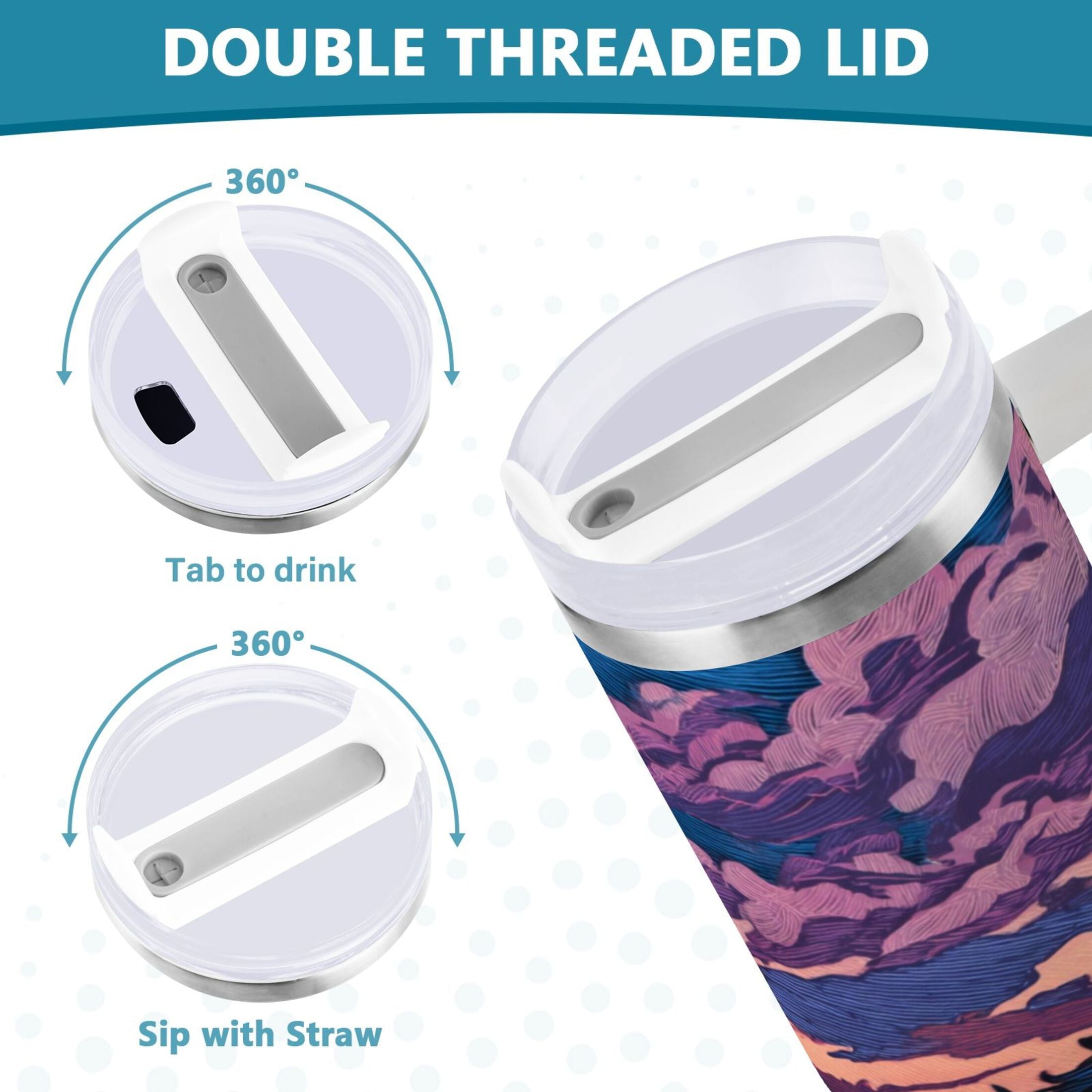 40 oz Insulated Stainless Steel Tumbler Double Wall Stainless Steel Tumbler with 2-Way Drinking Wild Horses Running - CVET