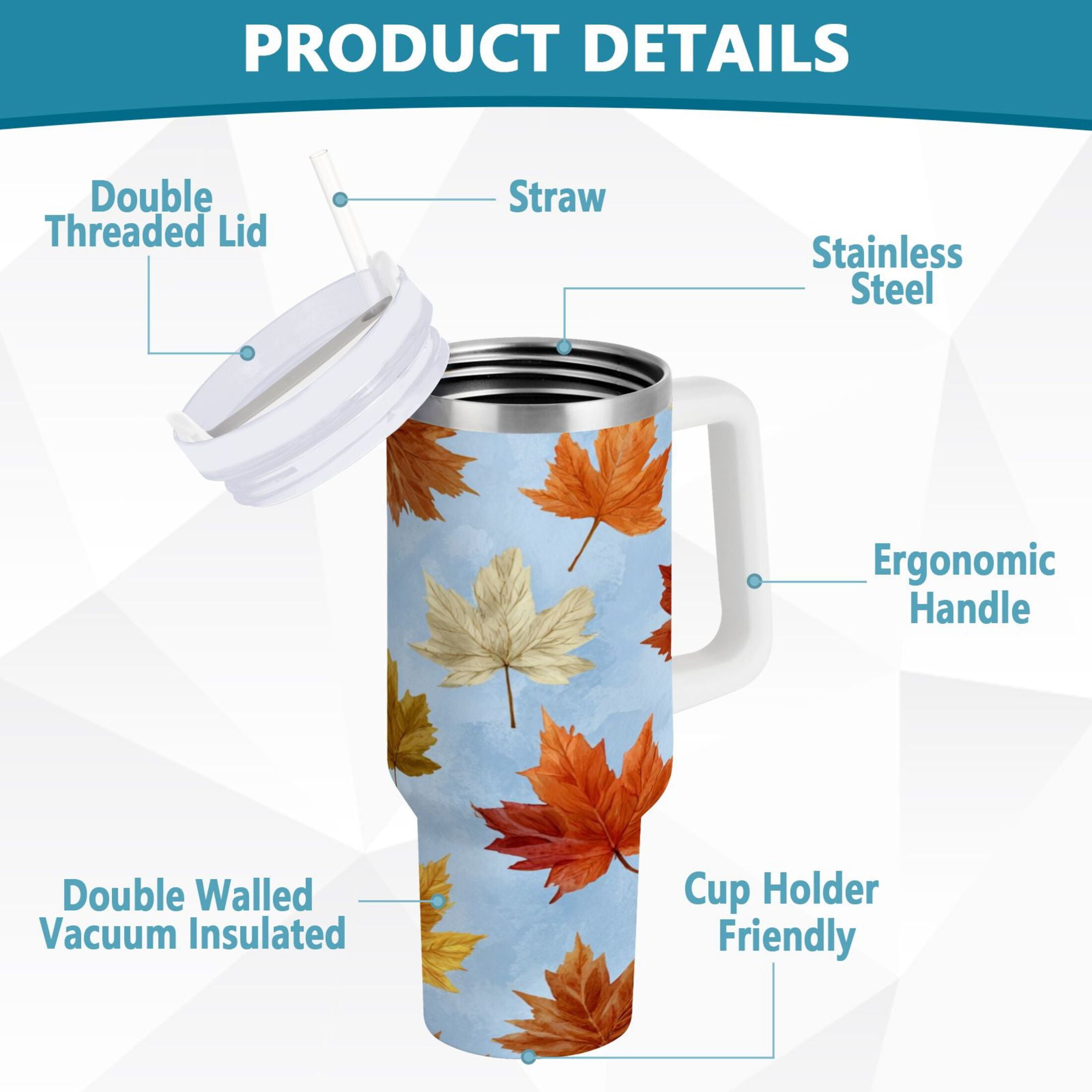 30 oz Insulated Stainless Steel Tumbler Double Wall Stainless Steel Tumbler with 2-Way Drinking Autumn Maple Leaves - GGC9