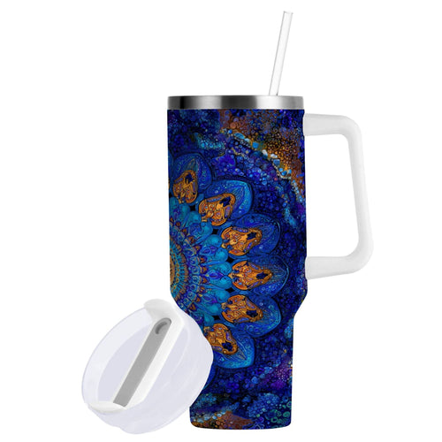 30 oz Insulated Stainless Steel Tumbler Double Wall Stainless Steel Tumbler with 2-Way Drinking Blue Kaleidoscopic Pattern - 9WLE