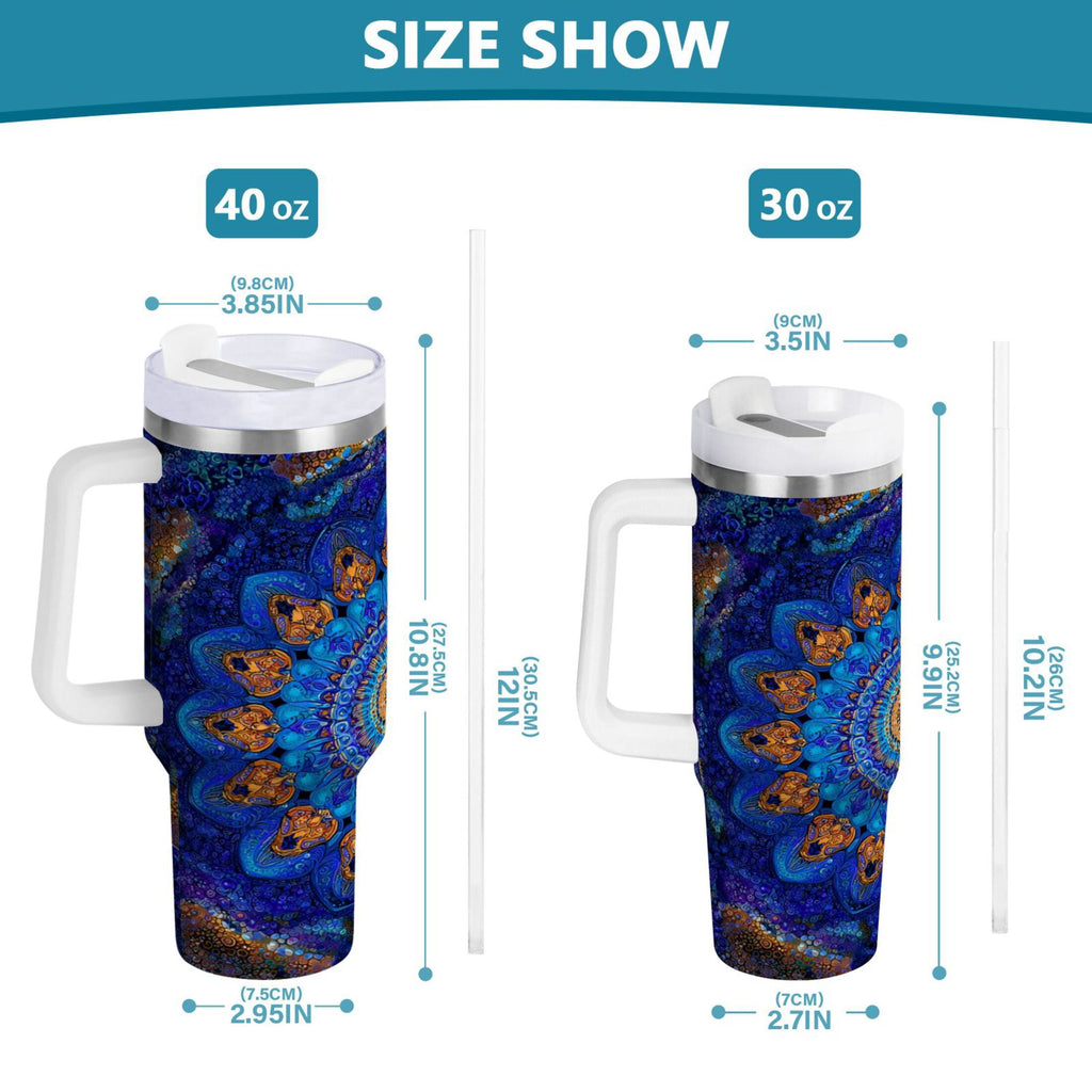 30 oz Insulated Stainless Steel Tumbler Double Wall Stainless Steel Tumbler with 2-Way Drinking Blue Kaleidoscopic Pattern - 9WLE