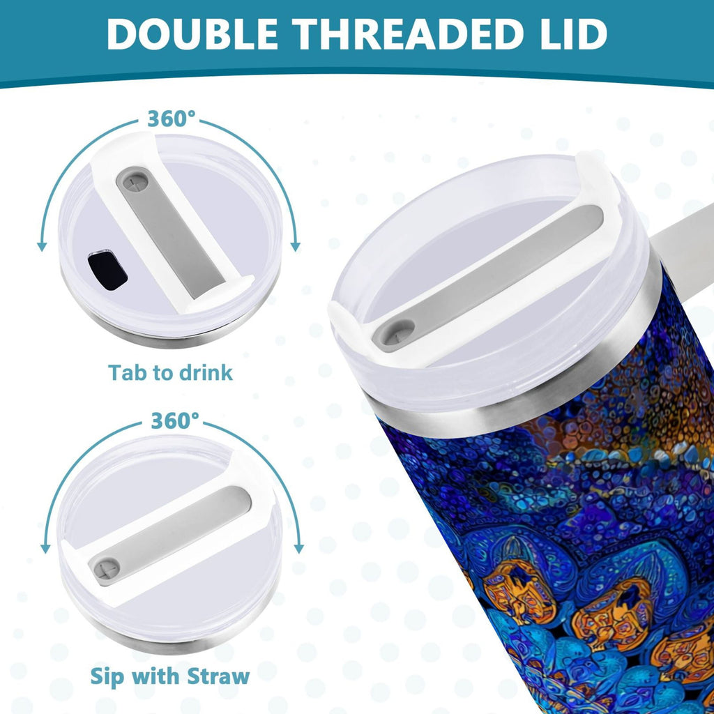 30 oz Insulated Stainless Steel Tumbler Double Wall Stainless Steel Tumbler with 2-Way Drinking Blue Kaleidoscopic Pattern - 9WLE