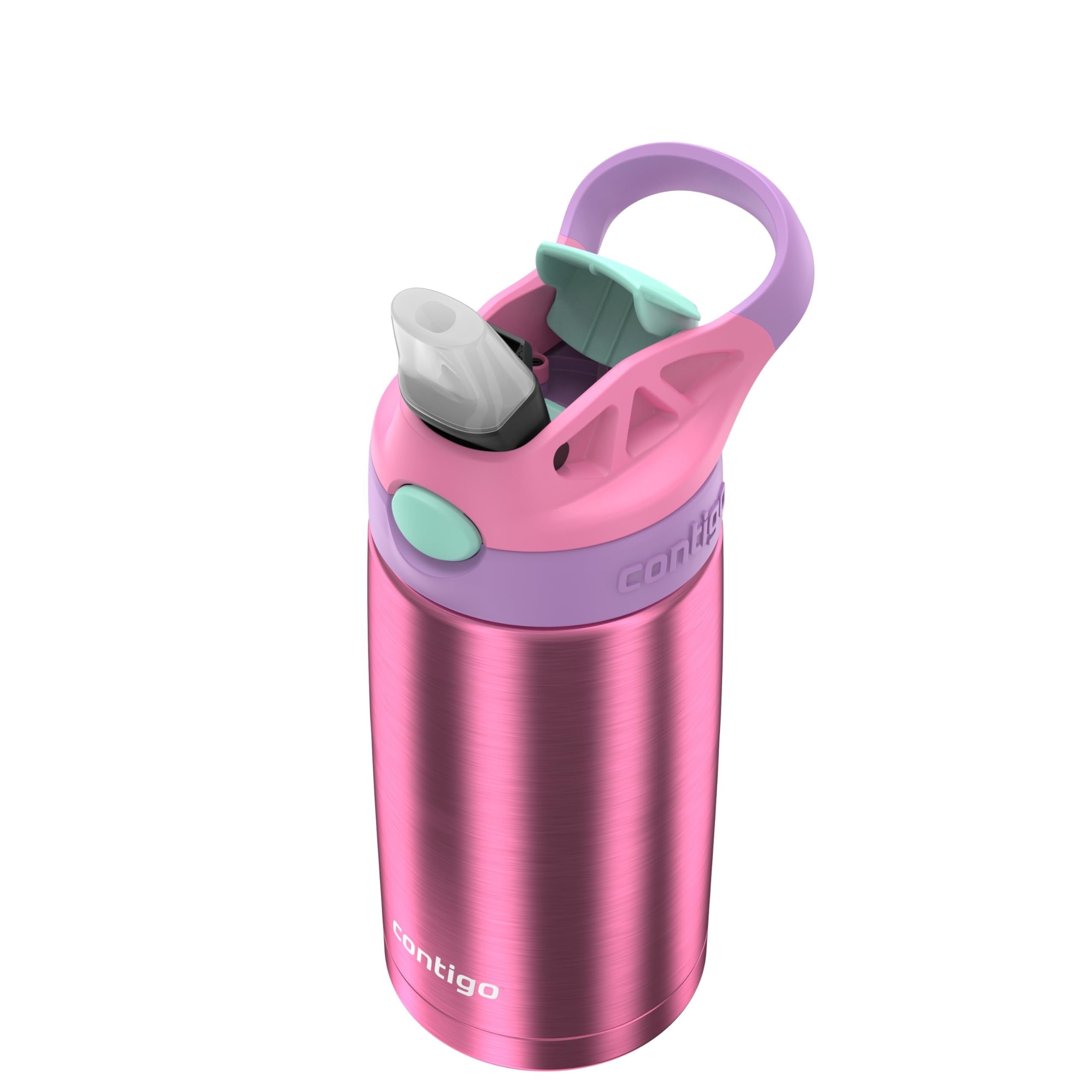 Contigo Kid's 13 oz. AutoSpout Straw Water Bottle - Stainless Steel/Azalea/Pansy - LNEK
