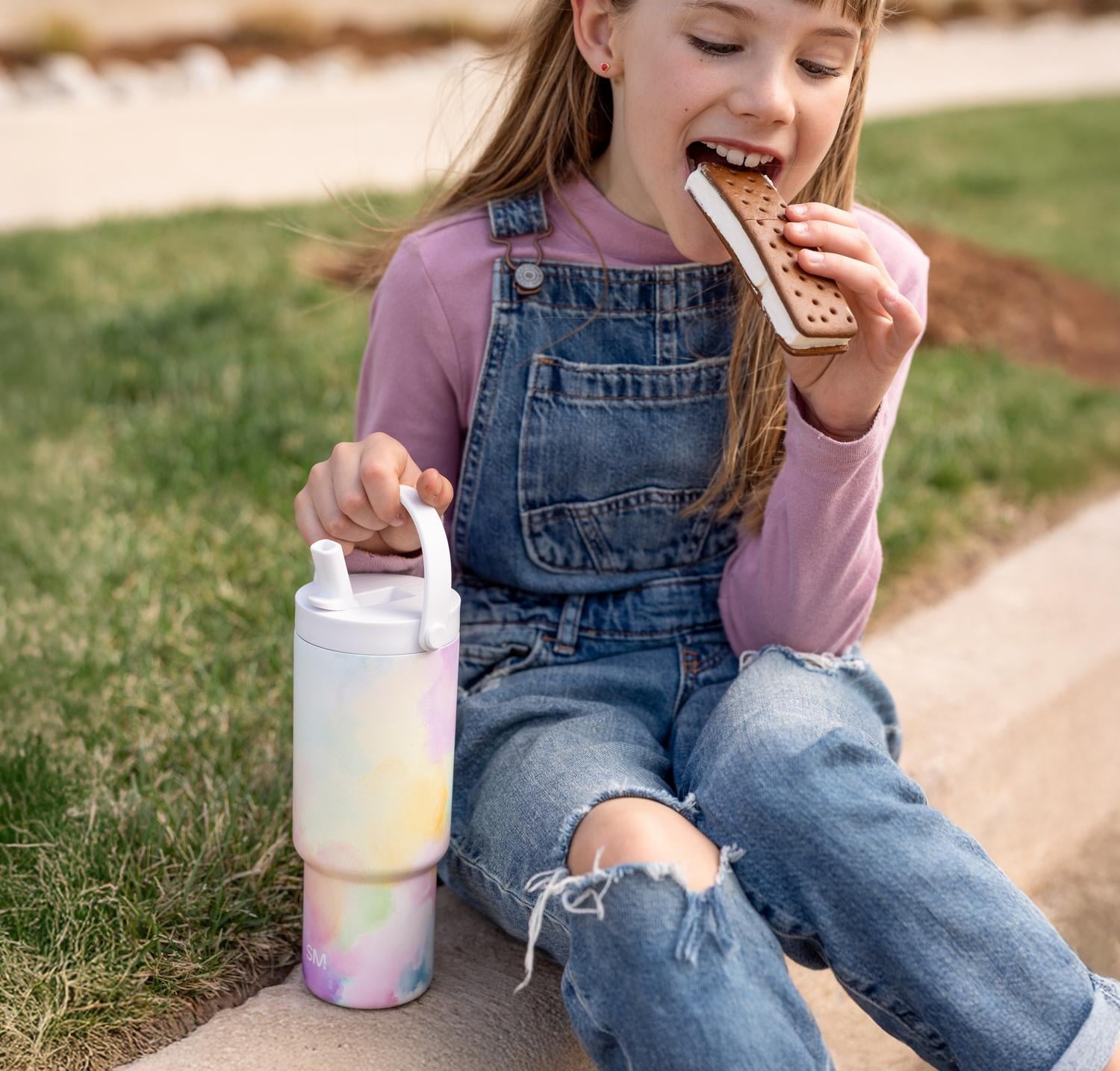 Simple Modern 24 fl oz Insulated Stainless Steel Trek Pivot Tumbler with Straw Lid and Top Handle|Cotton Candy Tie Dye - 9LP2