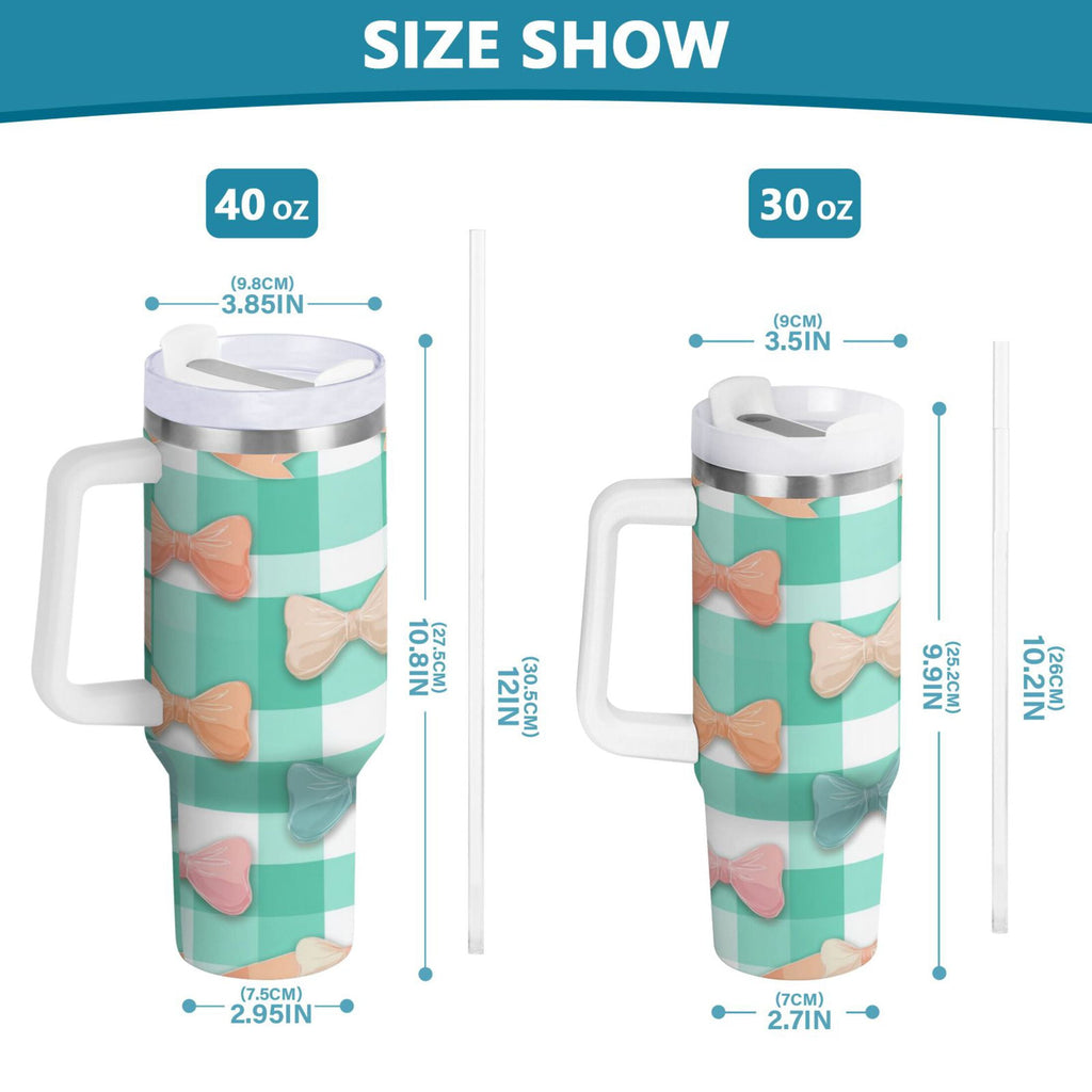 40 oz Insulated Stainless Steel Tumbler Double Wall Stainless Steel Tumbler with 2-Way Drinking Pastel Green and Peach Bows - 3LJ9