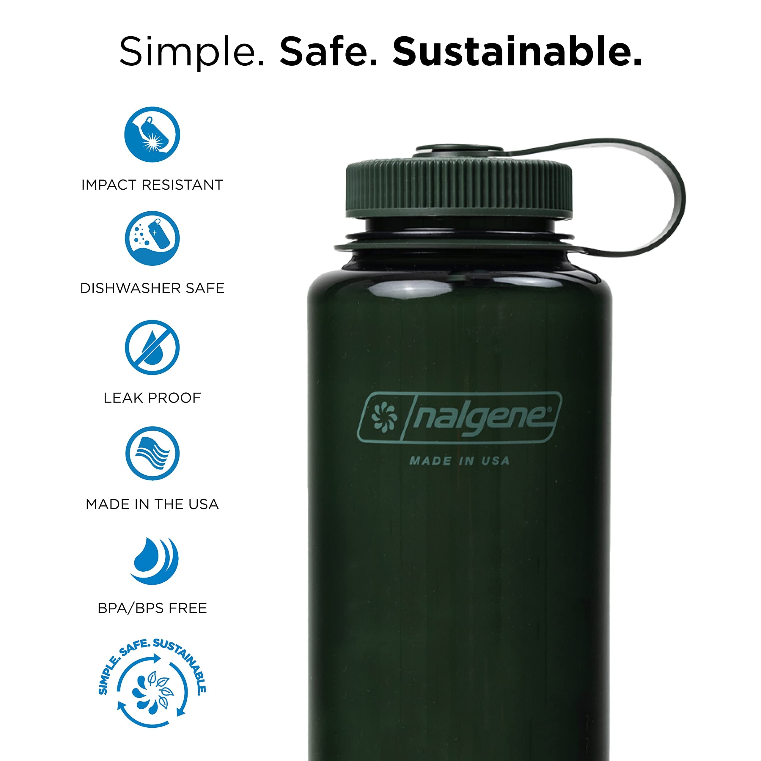 Nalgene Monochrome BPA-Free Recycled Reusable Water Bottle for Backpacking, Hiking, Gym - 32 oz Shatterproof Jade - AD45