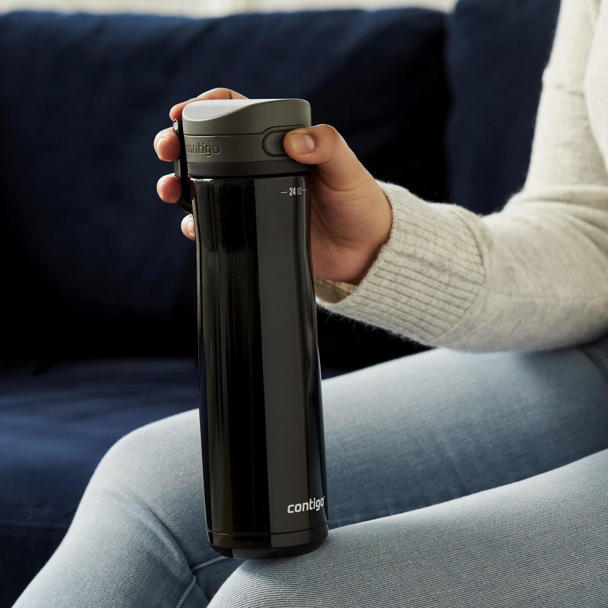 Contigo Jackson Chill Bundle 2 Water Bottles Black 24oz and Blueberry 20oz with Autopop Lid - 87BY