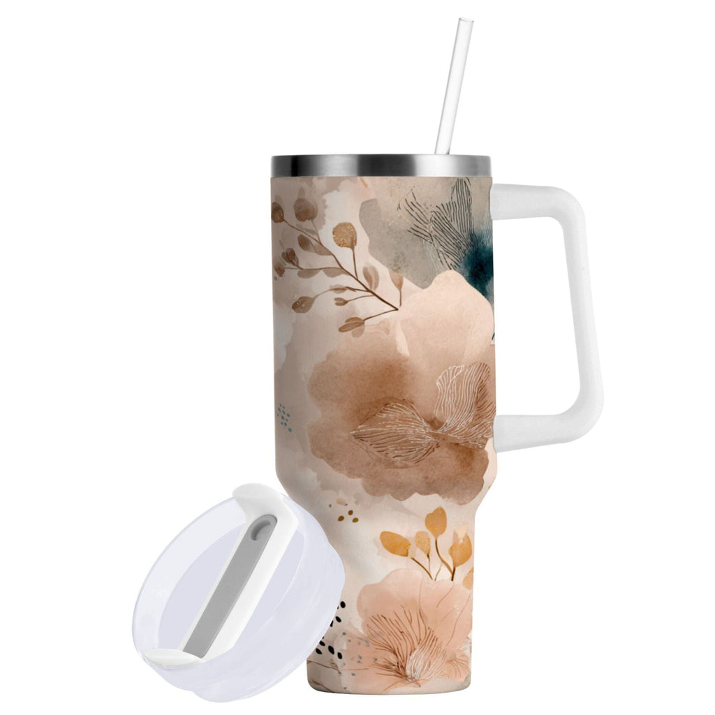 30 oz Insulated Stainless Steel Tumbler Double Wall Stainless Steel Tumbler with 2-Way Drinking Hazy Ethereal Flowers - HLE7