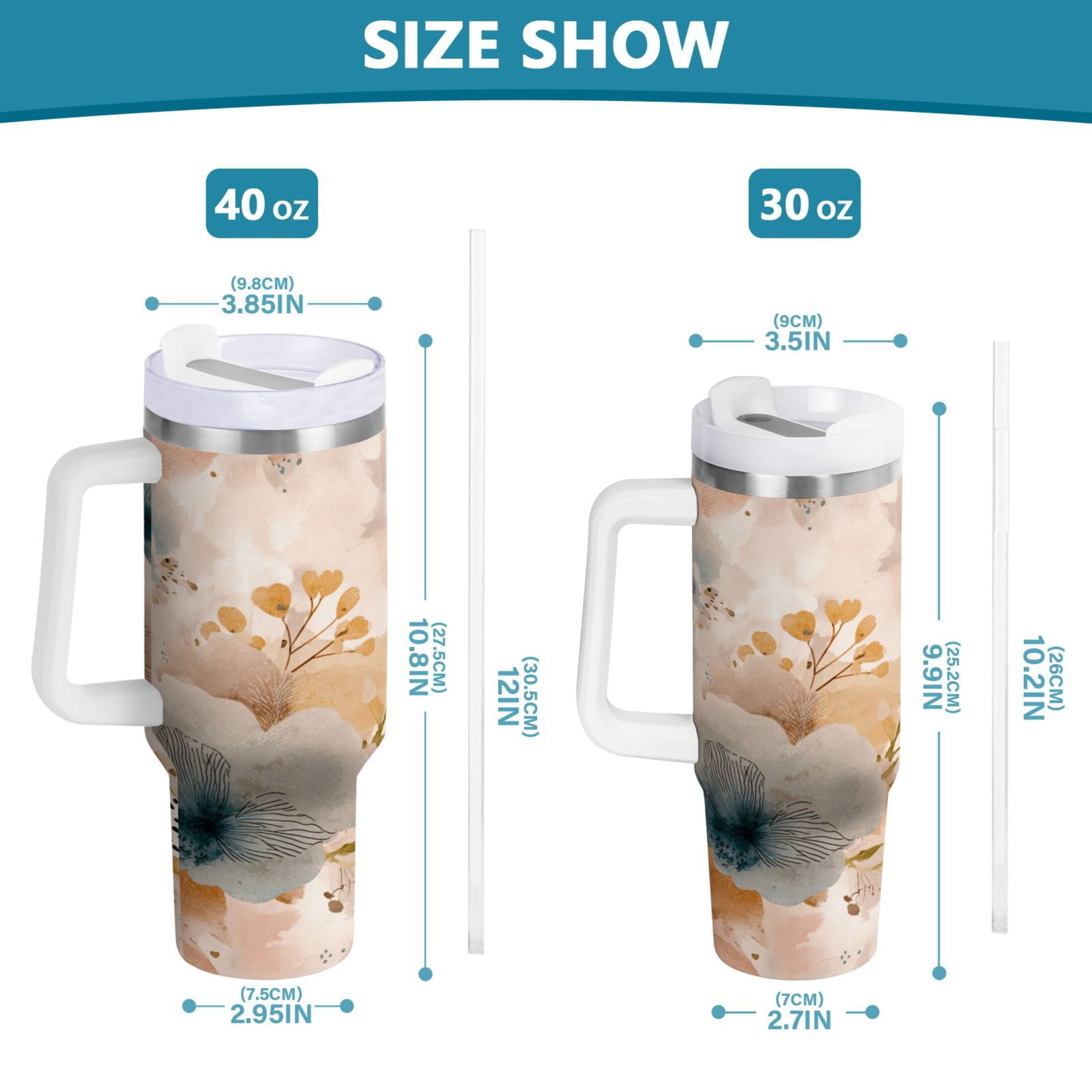 30 oz Insulated Stainless Steel Tumbler Double Wall Stainless Steel Tumbler with 2-Way Drinking Hazy Ethereal Flowers - HLE7