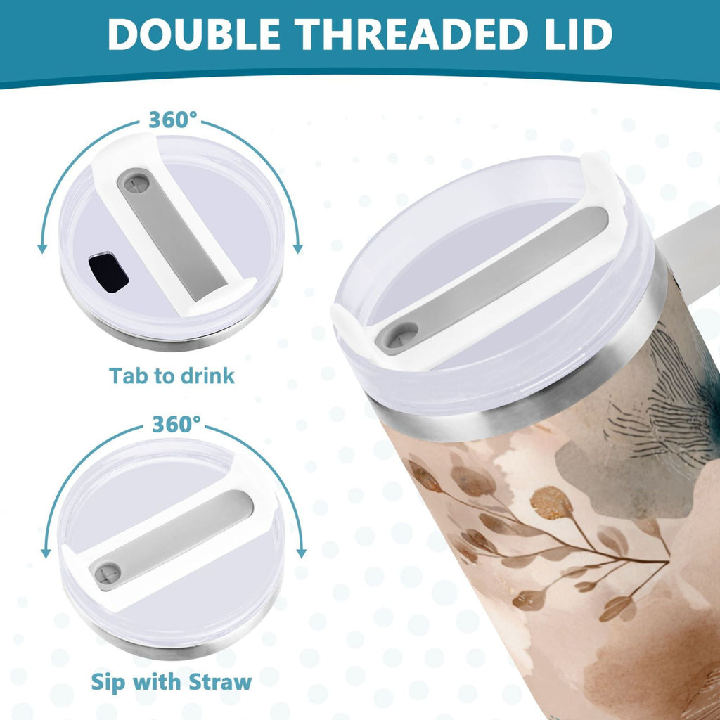 30 oz Insulated Stainless Steel Tumbler Double Wall Stainless Steel Tumbler with 2-Way Drinking Hazy Ethereal Flowers - HLE7