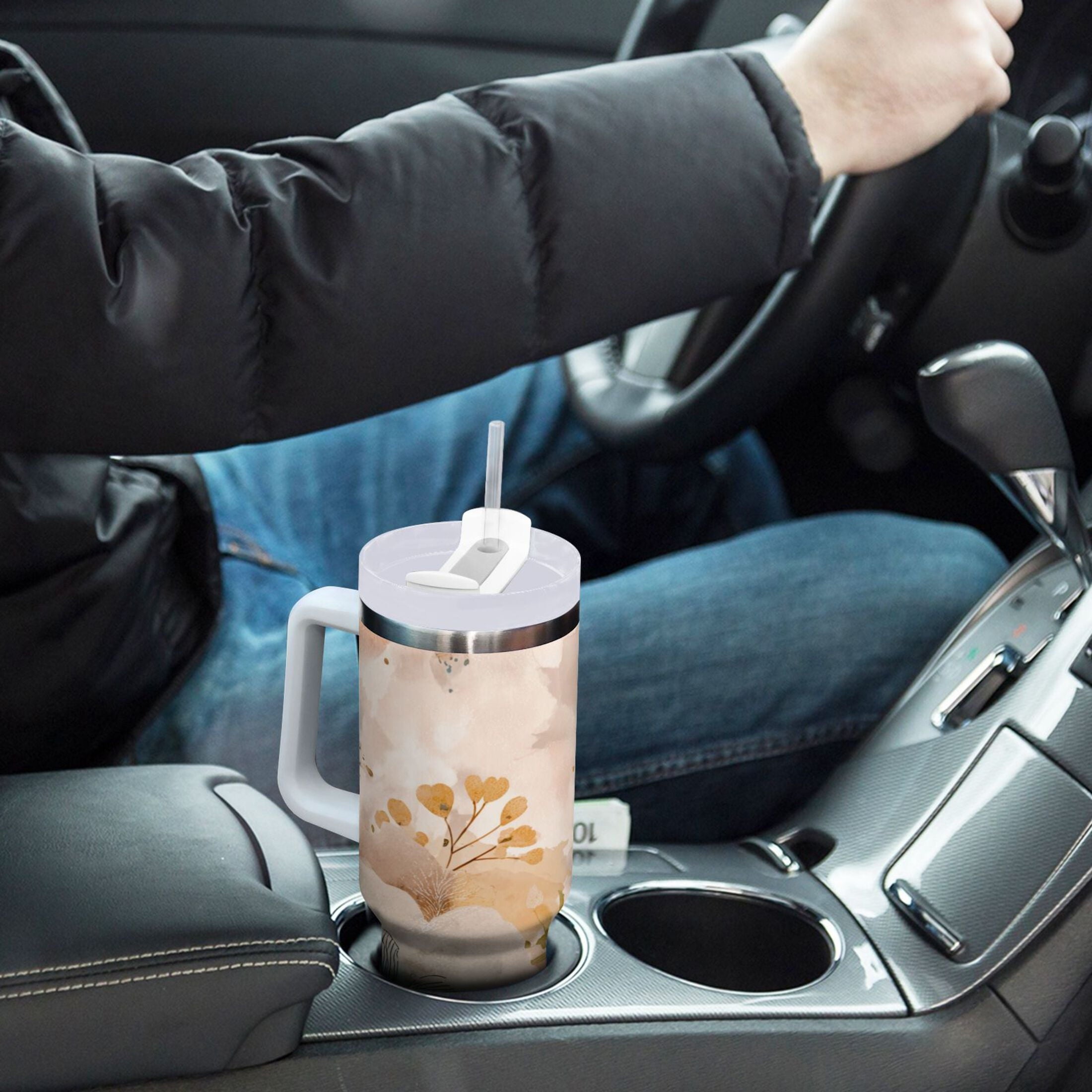 30 oz Insulated Stainless Steel Tumbler Double Wall Stainless Steel Tumbler with 2-Way Drinking Hazy Ethereal Flowers - HLE7