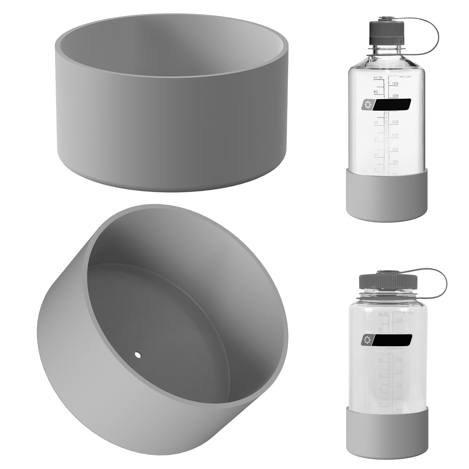 Linkidea 2 Pack Water Bottle Boot Compatible with Nalgene Sustain Wide Mouth 32oz/48oz, Narrow Mouth 32oz, Silicone Anti-Slip Bottle Bottom Bumper Protector (Grey) - PMXZ