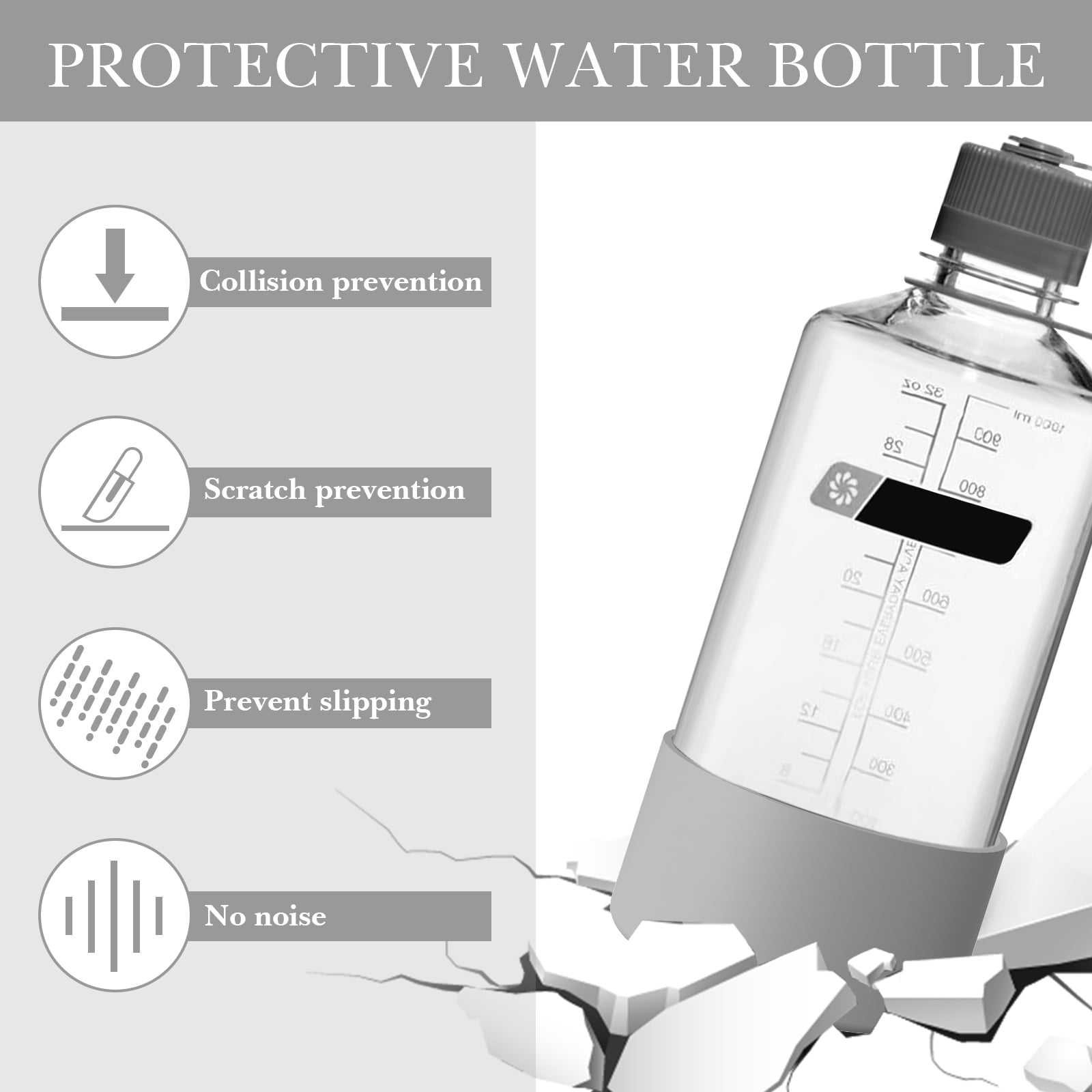 Linkidea 2 Pack Water Bottle Boot Compatible with Nalgene Sustain Wide Mouth 32oz/48oz, Narrow Mouth 32oz, Silicone Anti-Slip Bottle Bottom Bumper Protector (Grey) - PMXZ