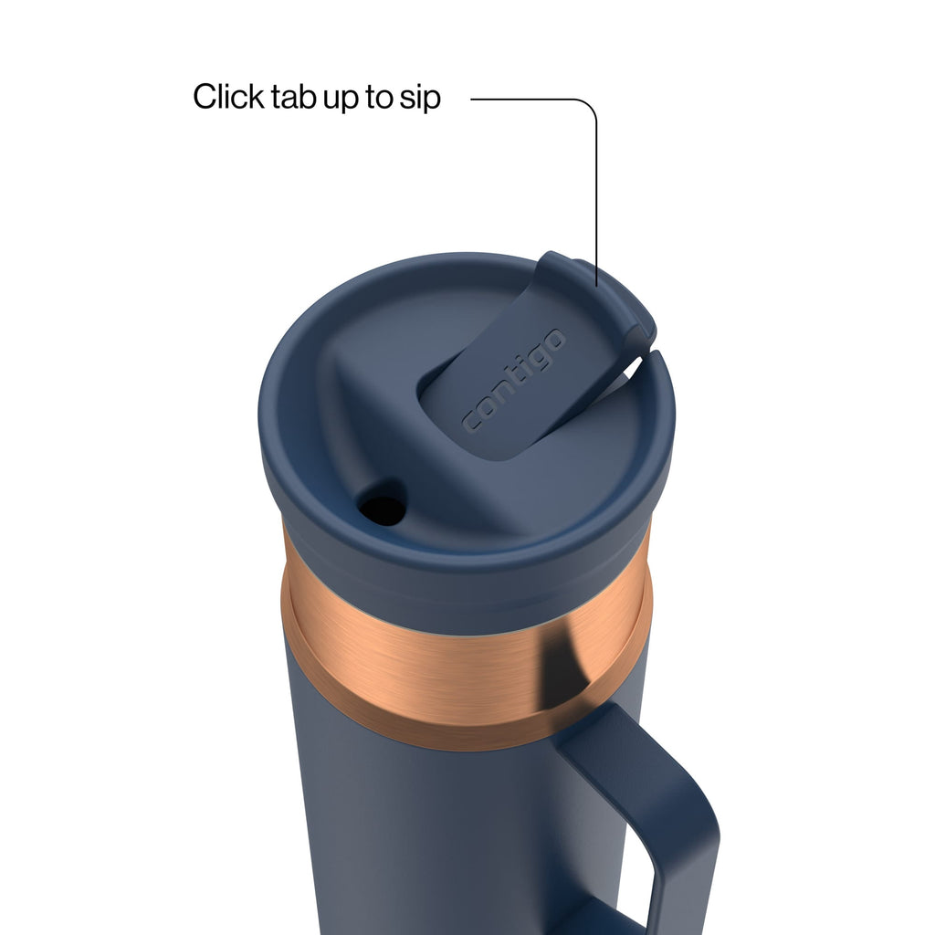 Contigo SnapSeal Leakproof Stainless Steel Reusable Water Bottle Tumbler with Side Handle, Dark Blue/Bronze, 20 oz - 2KE2