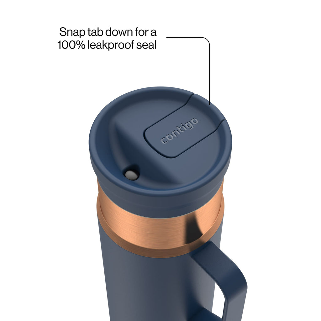 Contigo SnapSeal Leakproof Stainless Steel Reusable Water Bottle Tumbler with Side Handle, Dark Blue/Bronze, 20 oz - 2KE2