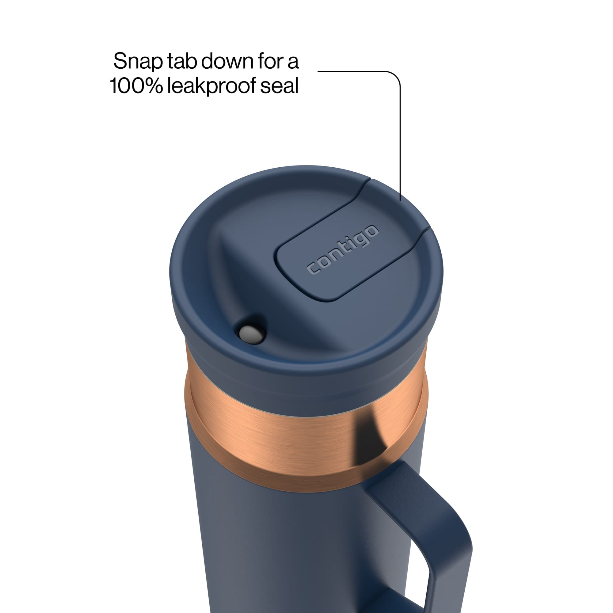 Contigo SnapSeal Leakproof Stainless Steel Reusable Water Bottle Tumbler with Side Handle, Dark Blue/Bronze, 20 oz - 2KE2