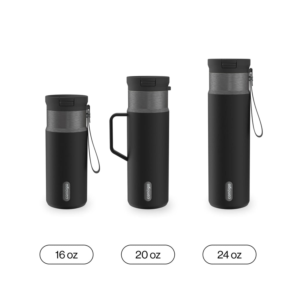 Contigo SnapSeal Leakproof Stainless Steel Reusable Water Bottle Tumbler with Side Handle, Dark Blue/Bronze, 20 oz - 2KE2