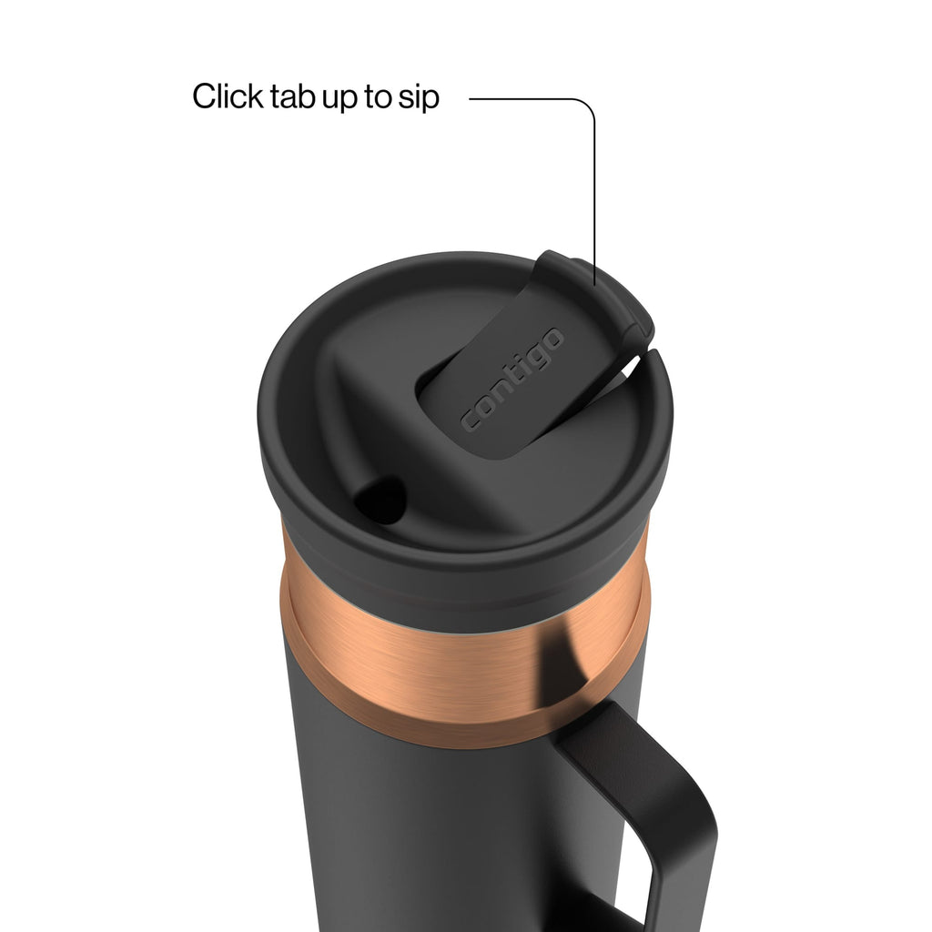 Contigo SnapSeal Leakproof Stainless Steel Reusable Water Bottle Tumbler with Side Handle, Dark Blue/Bronze, 20 oz - 2KE2