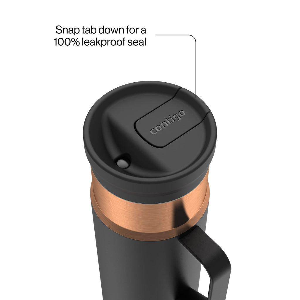 Contigo SnapSeal Leakproof Stainless Steel Reusable Water Bottle Tumbler with Side Handle, Dark Blue/Bronze, 20 oz - 2KE2