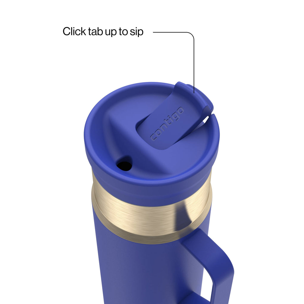 Contigo SnapSeal Leakproof Stainless Steel Reusable Water Bottle Tumbler with Side Handle, Dark Blue/Bronze, 20 oz - 2KE2