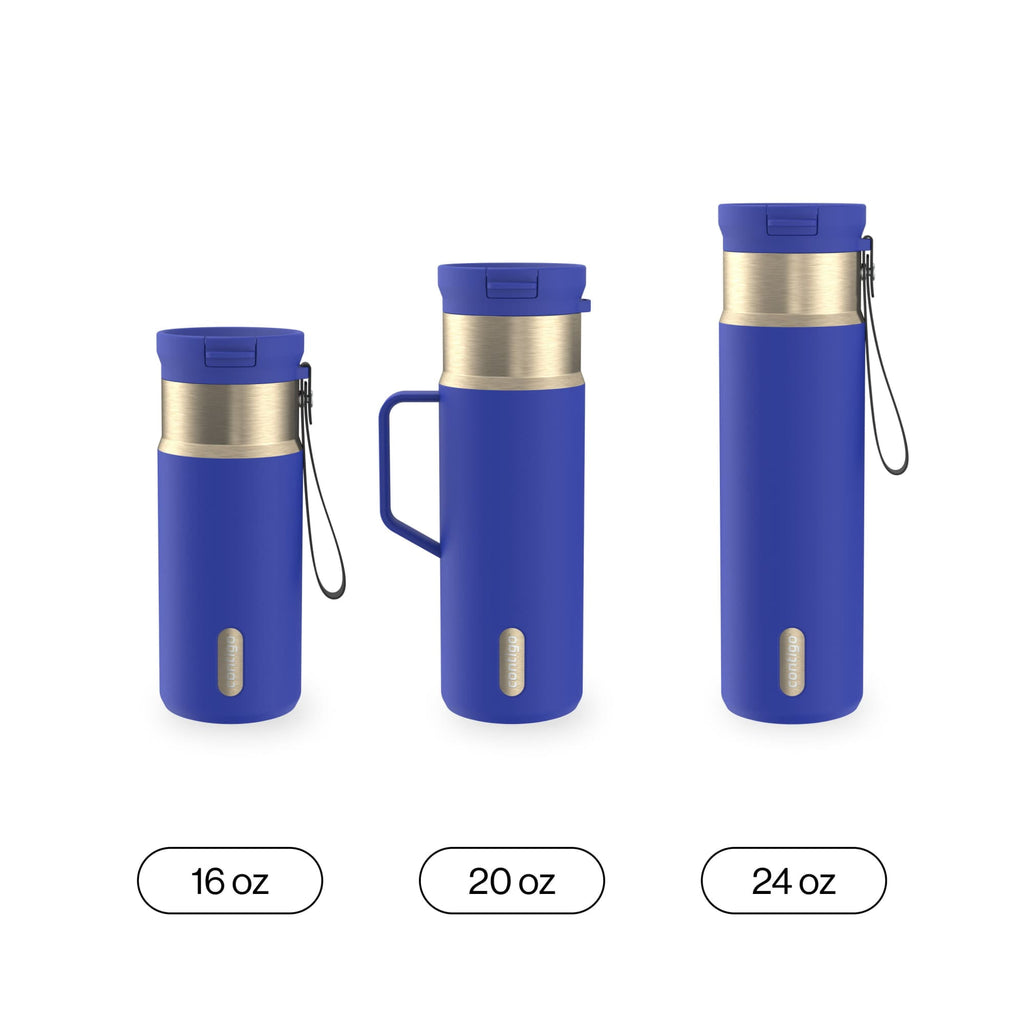 Contigo SnapSeal Leakproof Stainless Steel Reusable Water Bottle Tumbler with Side Handle, Dark Blue/Bronze, 20 oz - 2KE2