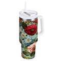 40 oz Insulated Stainless Steel Tumbler Double Wall Stainless Steel Tumbler with 2-Way Drinking Floral Pattern with Roses - 7ZDD