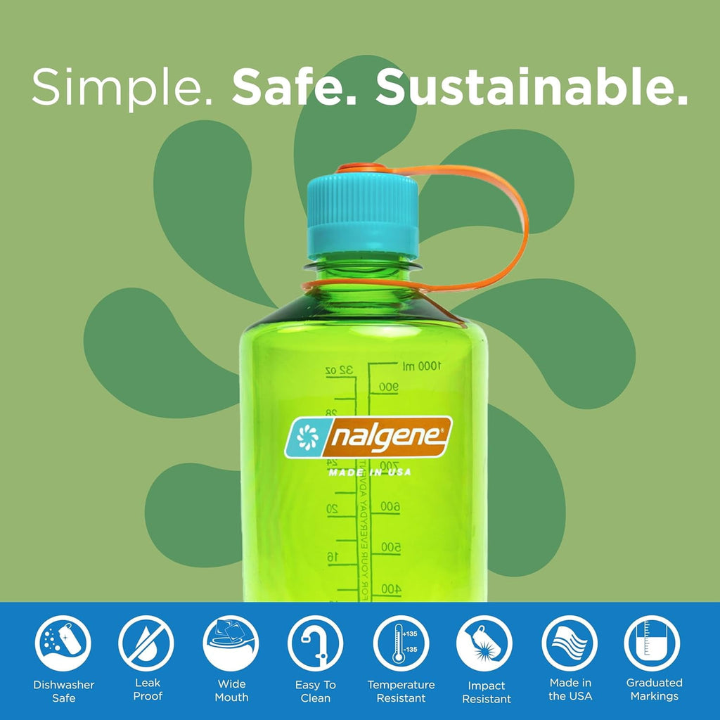 Nalgene Sustain Tritan BPA-Free Water Bottle Made with Material Derived from 50% Plastic Waste, 32 OZ, Narrow Mouth, Pear - T535