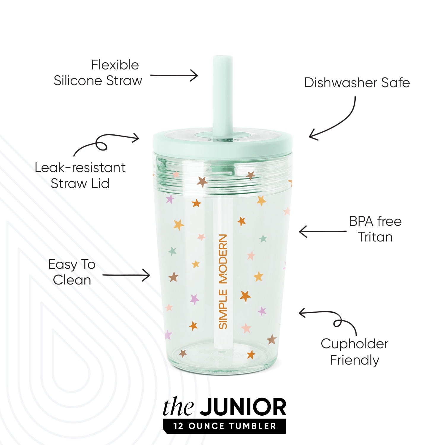 Simple Modern 12 fl oz Tritan Plastic Junior Tumbler with Silicone Straw Lid for Toddlers | Stars - 5WLK