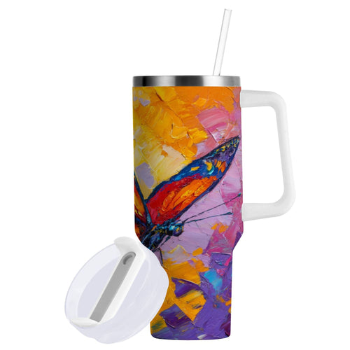 30 oz Insulated Stainless Steel Tumbler Double Wall Stainless Steel Tumbler with 2-Way Drinking Colorful Butterfly Flying - 74VU
