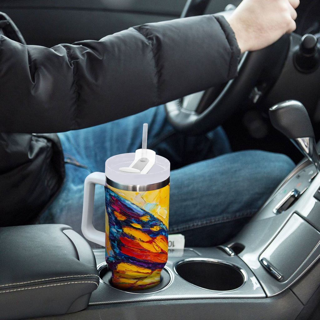 30 oz Insulated Stainless Steel Tumbler Double Wall Stainless Steel Tumbler with 2-Way Drinking Colorful Butterfly Flying - 74VU