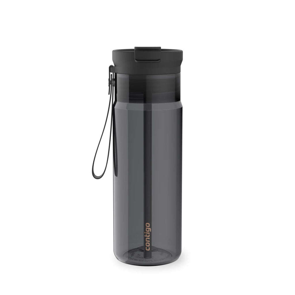 Contigo DualSip Leakproof Plastic Reusable Water Bottle with Carrying Strap, Black/Clear, 24 oz - WG9L