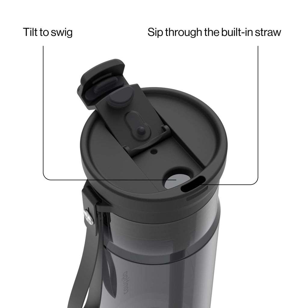 Contigo DualSip Leakproof Plastic Reusable Water Bottle with Carrying Strap, Black/Clear, 24 oz - WG9L