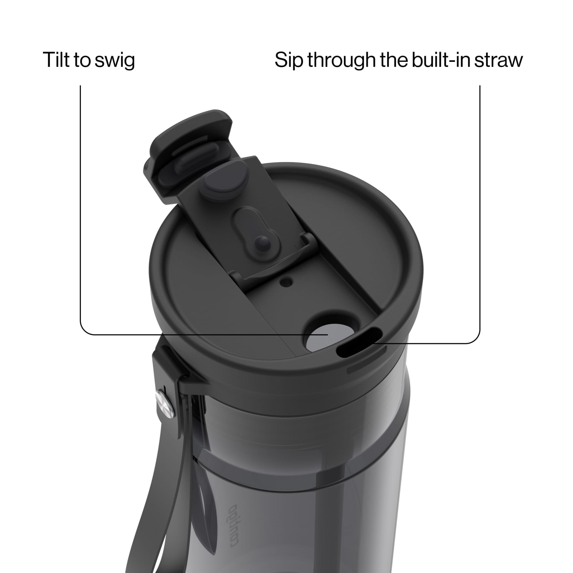 Contigo DualSip Leakproof Plastic Reusable Water Bottle with Carrying Strap, Black/Clear, 24 oz - WG9L