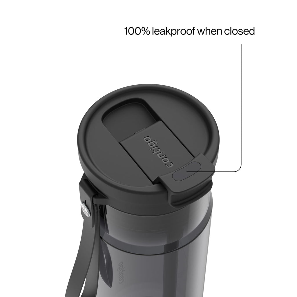 Contigo DualSip Leakproof Plastic Reusable Water Bottle with Carrying Strap, Black/Clear, 24 oz - WG9L