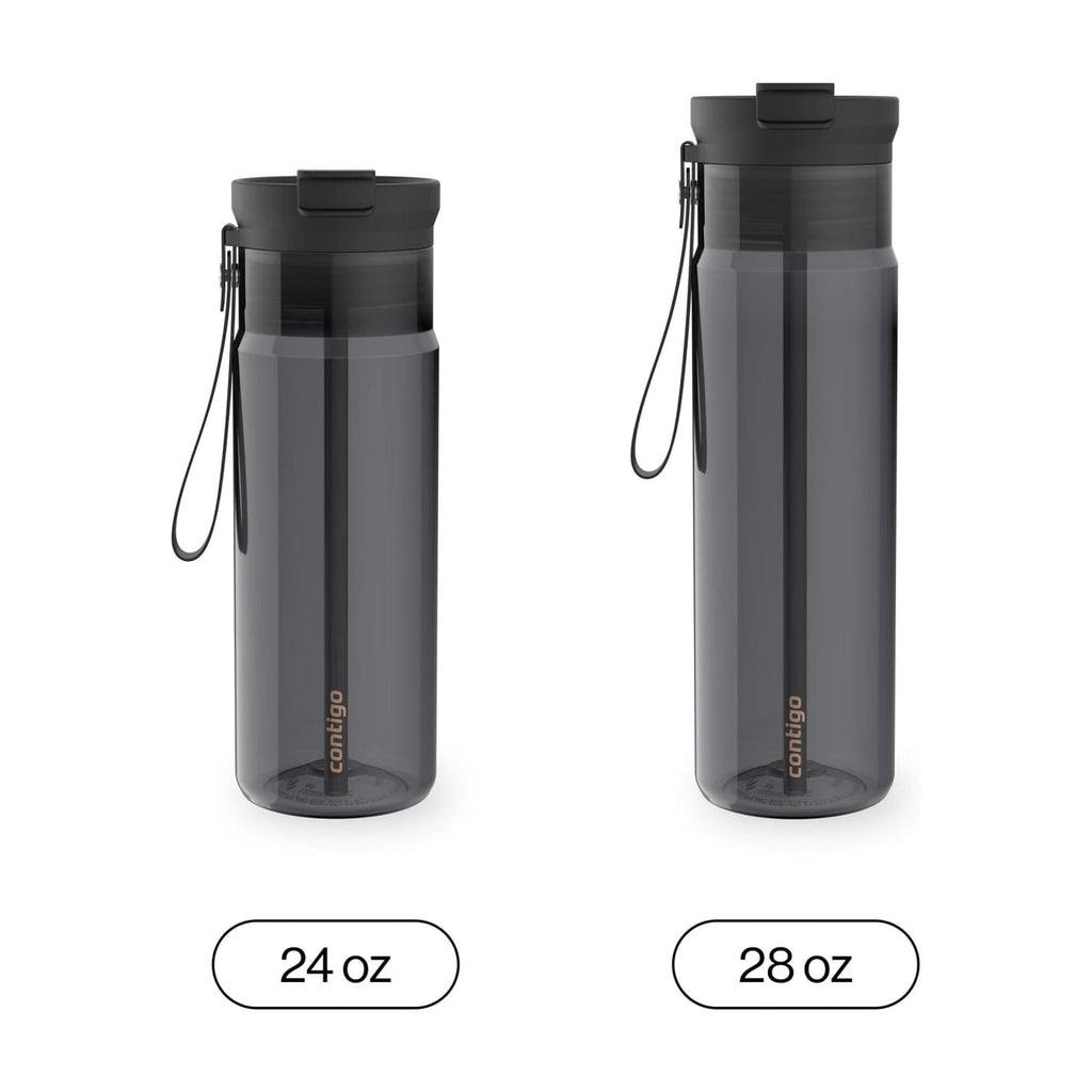 Contigo DualSip Leakproof Plastic Reusable Water Bottle with Carrying Strap, Black/Clear, 24 oz - WG9L