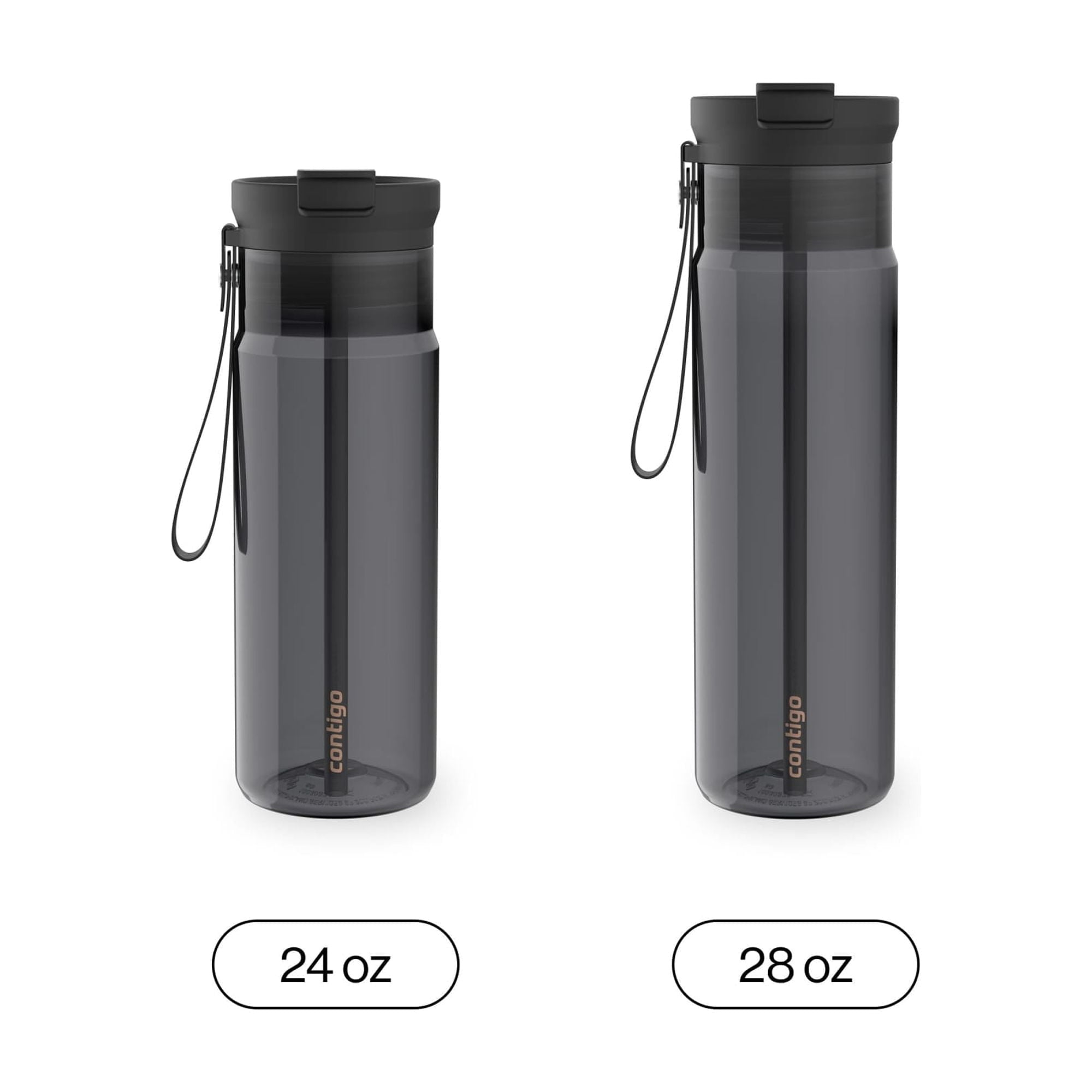 Contigo DualSip Leakproof Plastic Reusable Water Bottle with Carrying Strap, Black/Clear, 24 oz - WG9L