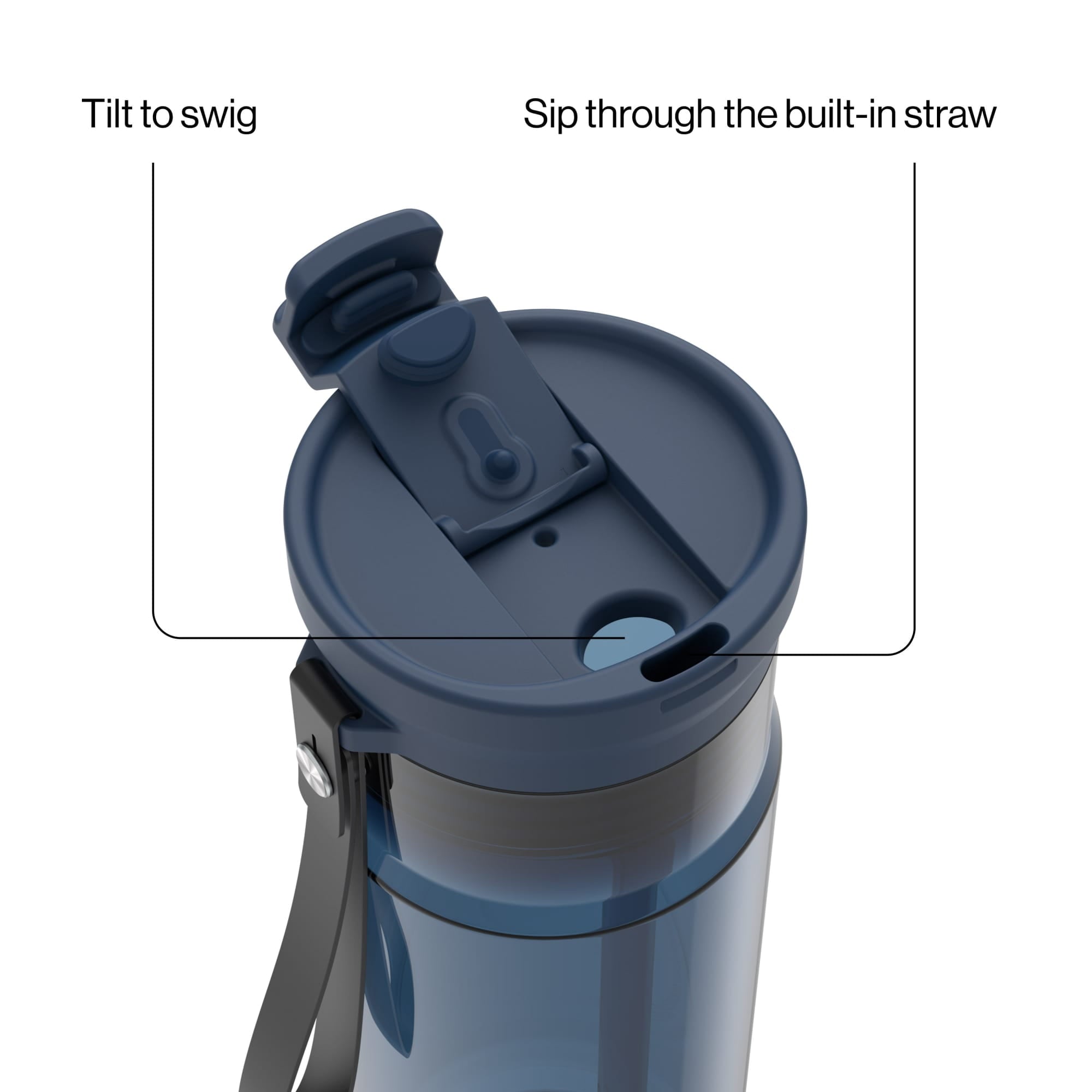 Contigo DualSip Leakproof Plastic Reusable Water Bottle with Carrying Strap, Black/Clear, 24 oz - WG9L
