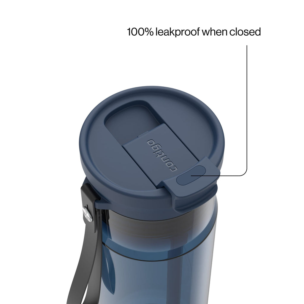 Contigo DualSip Leakproof Plastic Reusable Water Bottle with Carrying Strap, Black/Clear, 24 oz - WG9L