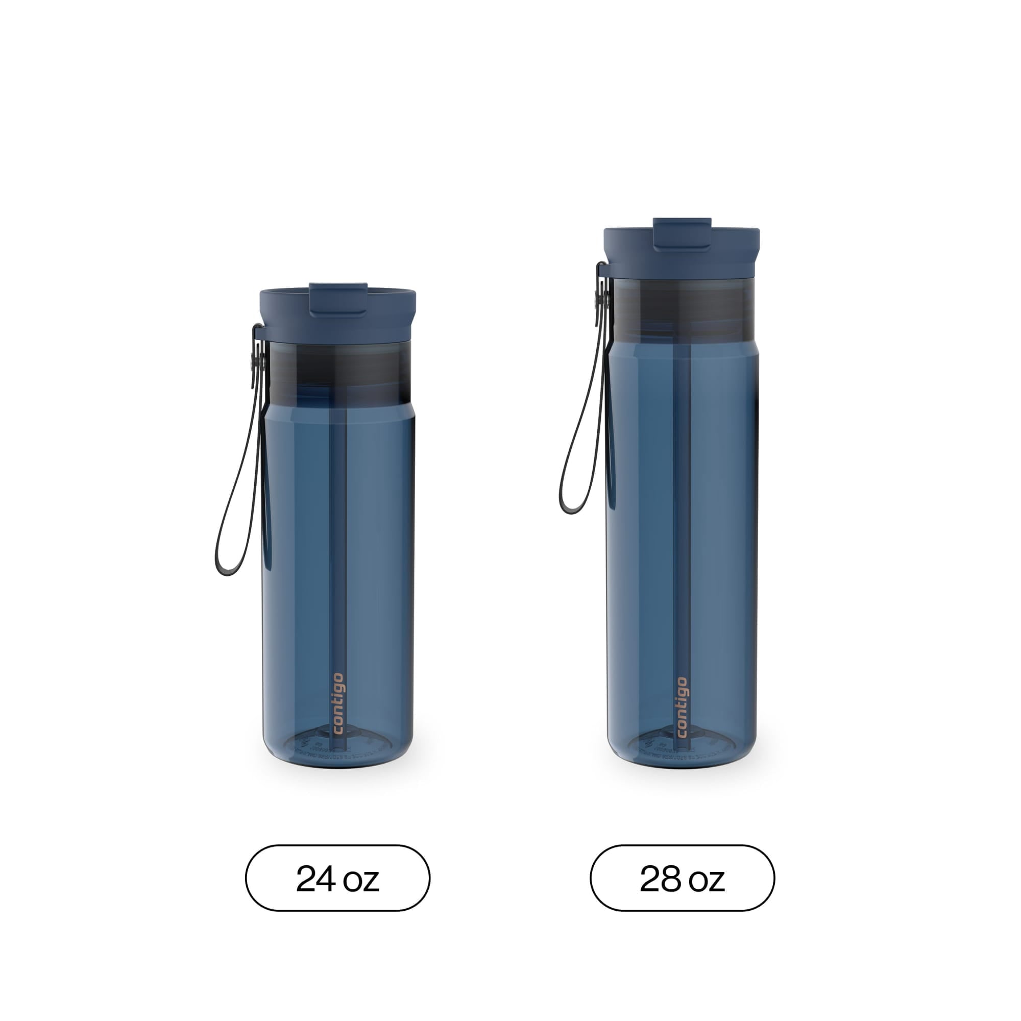 Contigo DualSip Leakproof Plastic Reusable Water Bottle with Carrying Strap, Black/Clear, 24 oz - WG9L